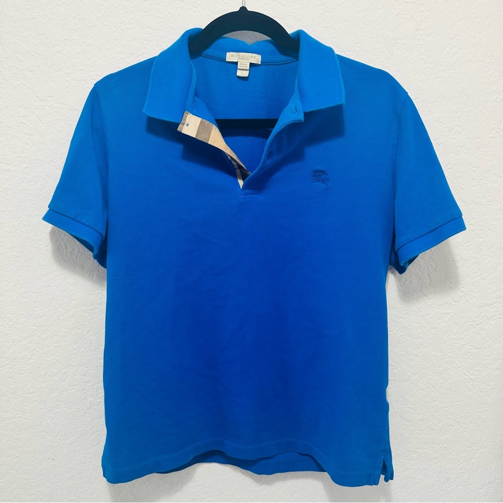 Burberry Brit Blue Polo with Signature Check Trim